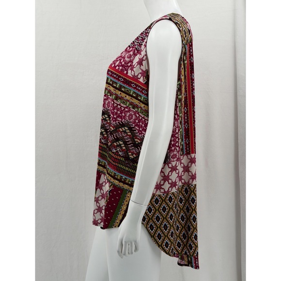Jones Studio Top Womens 1X Red Boho Patchwork V-Neck Tunic Sleeveless Stretch - Picture 4 of 10